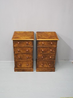 Antique Pair of Walnut and Burr Walnut Bedside Pedestals