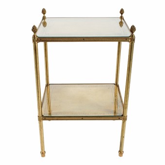 Antique French Brass Leather and Glass Etagere