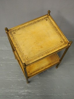 Antique French Brass Leather and Glass Etagere