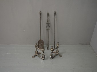 Antique Set of George III Steel Fire Tools and Dogs