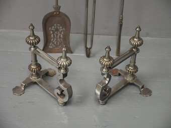 Antique Set of George III Steel Fire Tools and Dogs