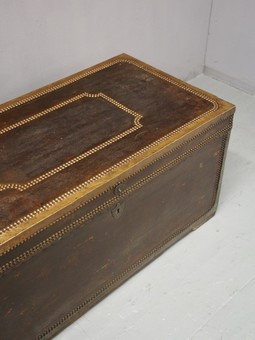 Antique George III Leather and Brassbound Trunk