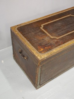Antique George III Leather and Brassbound Trunk