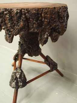 Antique Grotto Style Walnut Bark Occasional Table