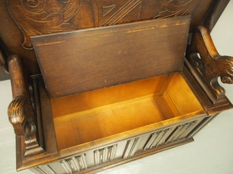 Antique Jacobean Style Carved Oak Monks Bench