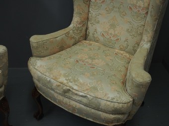 Antique Pair of Queen Anne Style Wing Back Chairs
