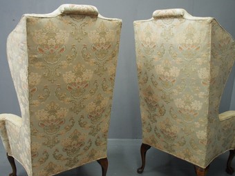 Antique Pair of Queen Anne Style Wing Back Chairs