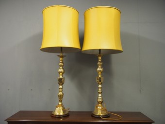 Antique Matched Pair of Large Brass Lamps
