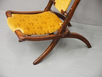 Antique Folding Walnut Childs Campaign Chair