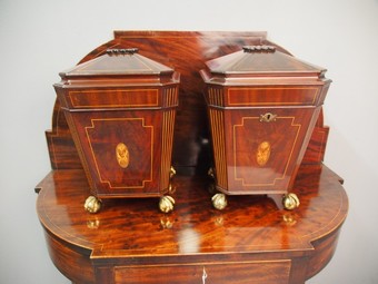 Antique Pair of George III Mahogany and Inlaid Cutlery Boxes