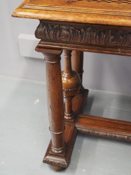 Antique Renaissance Style Inlaid Oak Hall Table