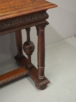 Antique Renaissance Style Inlaid Oak Hall Table