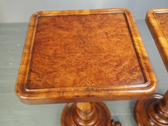 Antique Pair of Victorian Burr and Walnut Occasional Tables