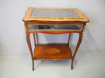 Antique French Marquetry Vitrine Table