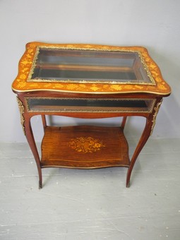 Antique French Marquetry Vitrine Table