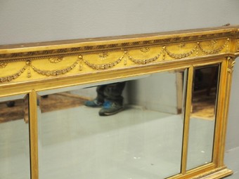 Antique Regency Style Triptych Overmantel Mirror