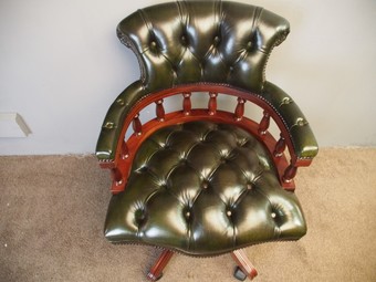 Antique Victorian Style Green Leather Desk Chair