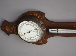 Antique Sheraton Style Inlaid Mahogany Barometer / Thermometer