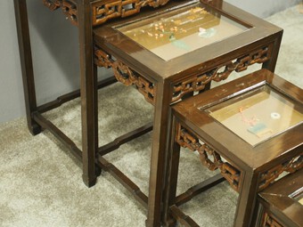 Antique Nest of Chinese Tables with Diorama Tops