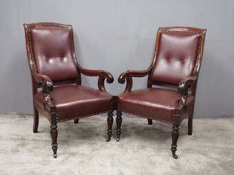 Antique Pair of William IV Mahogany Library Chairs