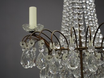 Antique 1930s Tent and Bag Cut Crystal Chandelier