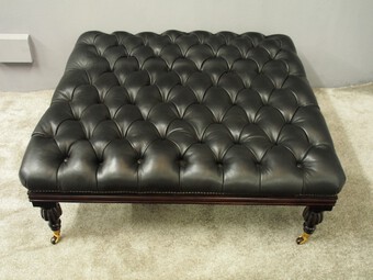 Antique Victorian Style Black Leather Stool