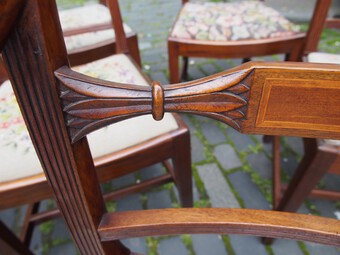 Antique Set of 10 George III Inlaid Mahogany Dining Chairs