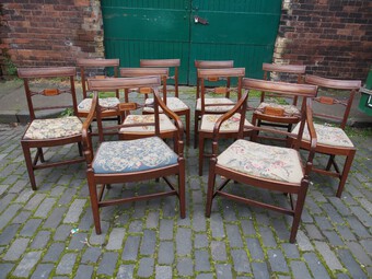 Antique Set of 10 George III Inlaid Mahogany Dining Chairs