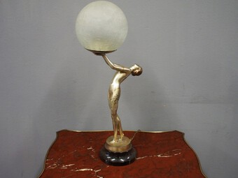 Antique Art Deco White Metal and Gilded Lamp