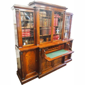 Antique William IV Mahogany Breakfront Secretaire Bookcase