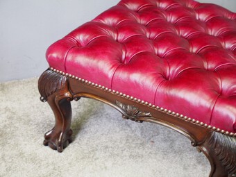 Antique George III Style Mahogany and Leather Upholstered Centre Stool