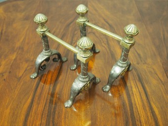 Antique Small Pair of Steel and Brass Fire Dogs