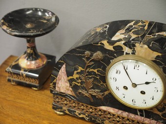 Antique Art Deco Marble Clock Garniture