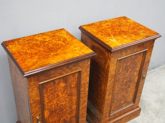 Antique Pair of Victorian Style Burr Walnut Bedsides