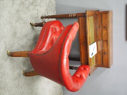 Antique Victorian Oak and Crimson Leather Cockfighting Chair