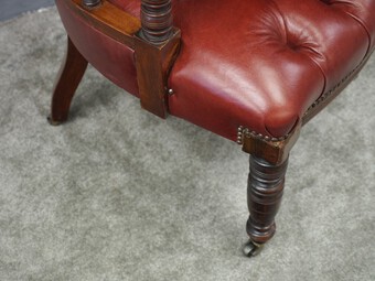 Antique Victorian Walnut and Leather Desk Chair