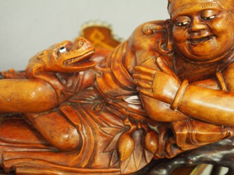 Antique Chinese Hand Carving of a Deity and Dragon
