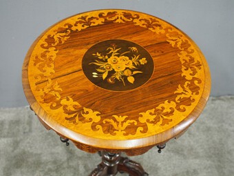 Antique Marquetry Inlaid Walnut Wine Table