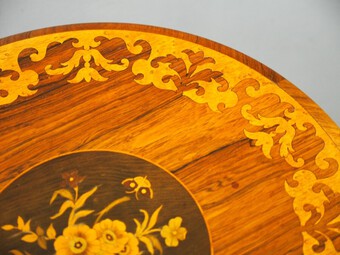 Antique Marquetry Inlaid Walnut Wine Table