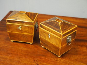 Antique Pair of Inlaid Walnut Tea Caddies