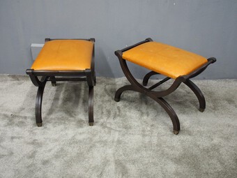 Antique Pair of Regency Style Leather Stools