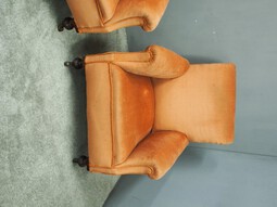 Antique Pair of Victorian Mahogany and Peach Velvet Easy Chairs
