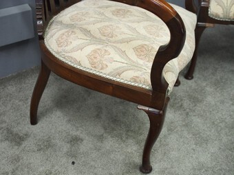 Antique Art Nouveau Style Inlaid Mahogany Elbow Chairs