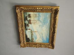 Antique Oil Painting of a Harbour Scene