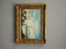 Antique Oil Painting of a Harbour Scene
