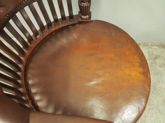 Antique Victorian Brown Leather and Mahogany Office Chair