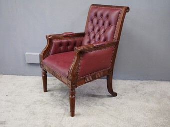 Antique Regency Style Mahogany and Leather Library Chair