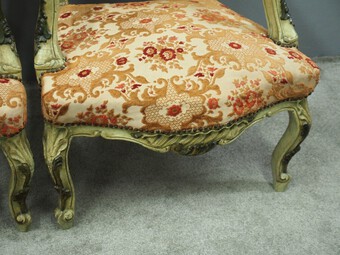 Antique Pair of Italian Carved and Painted Armchairs