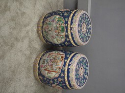 Antique Pair of Chinese Qing Dynasty Painted Barrels / Seats