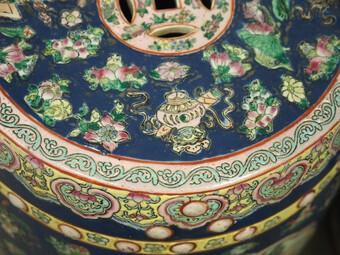 Antique Pair of Chinese Qing Dynasty Painted Barrels / Seats